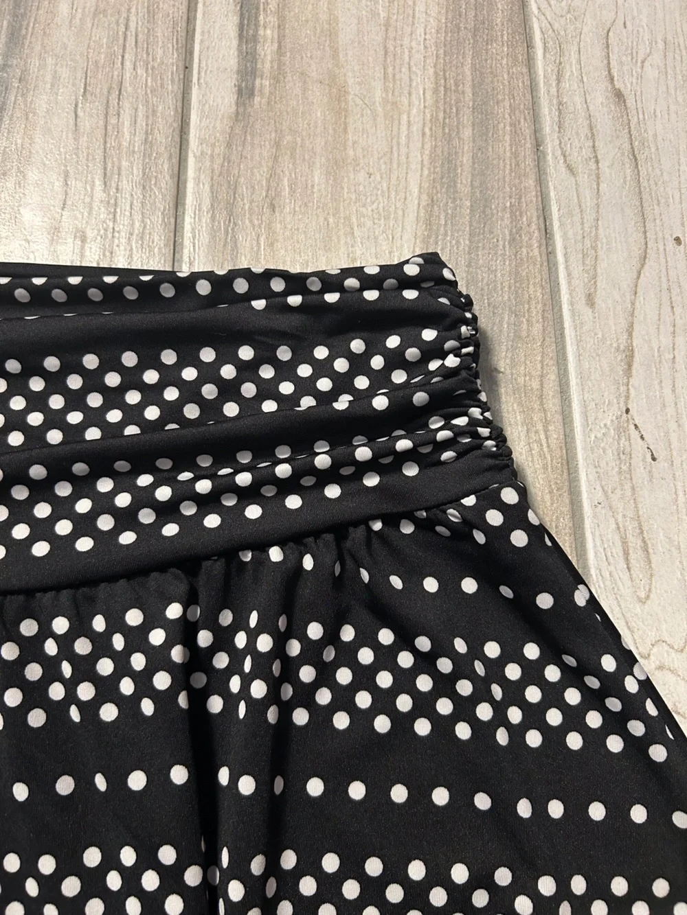 Black Flowy Skirt Patterned Polka Dot Print Elastic Ruched High Waist XL Gypsy